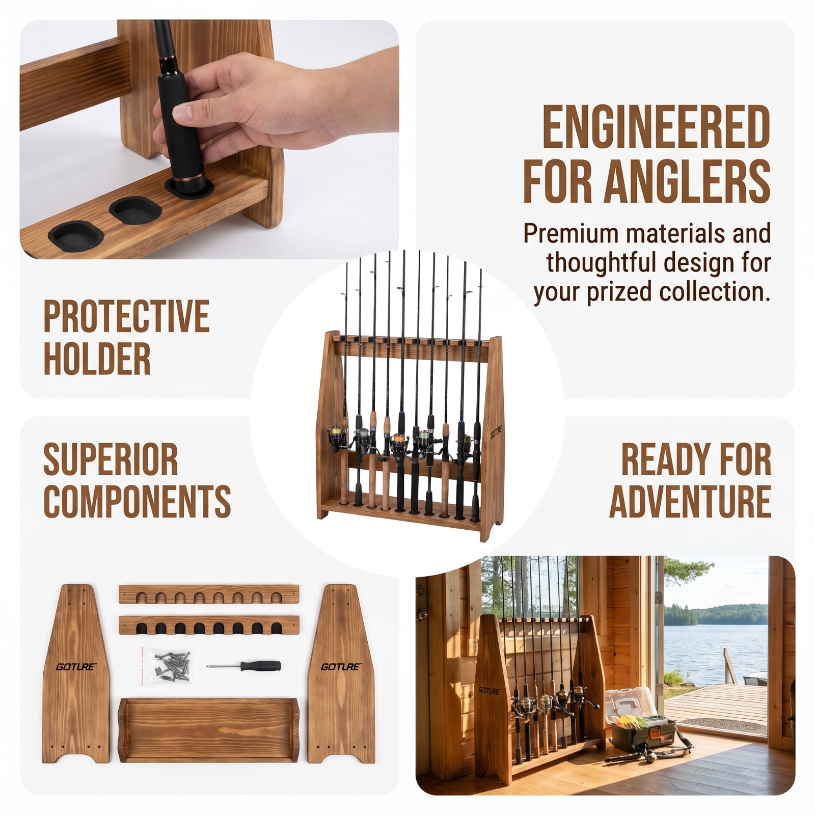 Goture 10 Slots Carbonized Pin - Fishing Rod Rack review and price